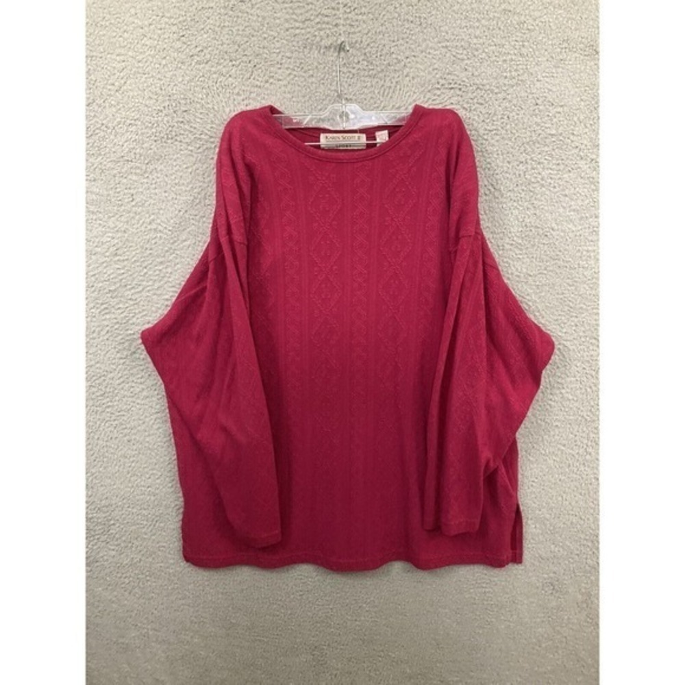 Karen Scott Sweater Womens 3X Purple Pink Pullover‎ Tunic Knit Shoulder Pads
